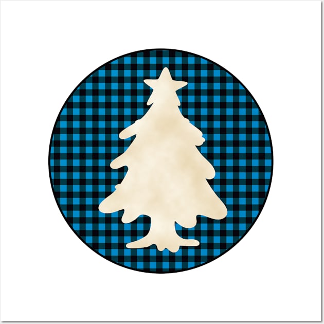 Christmas tree silhouette over a black and blue tile pattern Wall Art by AtelierRillian